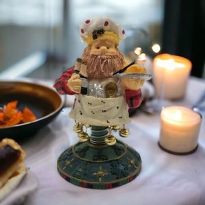 Christmas 6" Chef Santa Holding Platter Bottles Bells Bobble Wobble Figurine